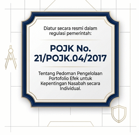 Diatur secara resmi dalam regulasi pemerintah: POJK No. 21/POJK.04/2017 tentang Pedoman Pengelolaan Portofolio Efek untuk Kepentingan Nasabah secara Individual.